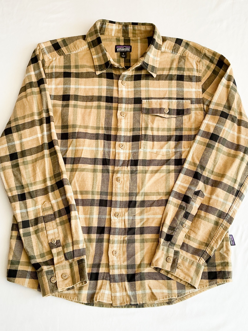 Patagonia Shirt Mens Yellow Brown Plaid Lightweight Fjord Flannel 54020 Size Sml